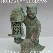 " старый китайский династии Классический чистый бронза медь Горничной статуя Дворец фонарь