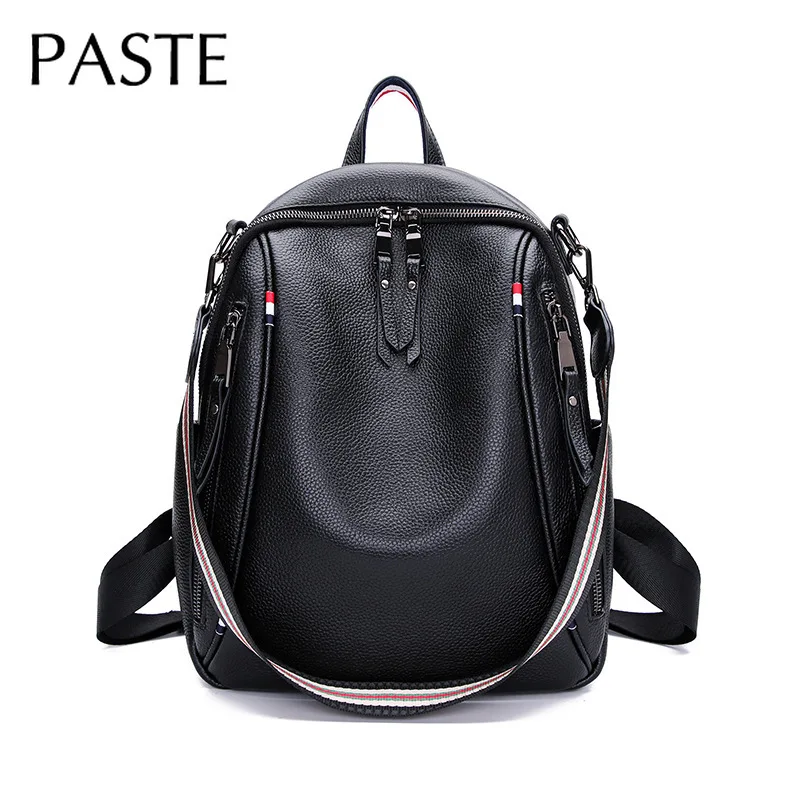 Blue Korean Women's Knapsack First Layer Leather School Bags for