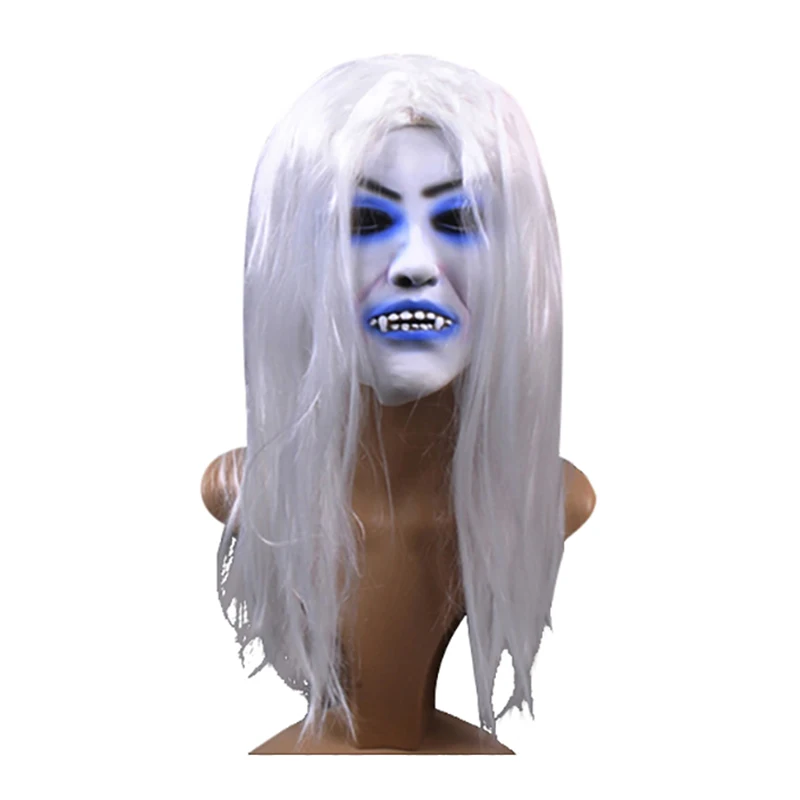 Хэллоуин маска для вечеринки принадлежности реквизит латекс белые волосы Ведьма Маска Ужас кровотечение Стиль Полное Лицо гримасы аксессуары - Цвет: Черный