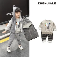 Children Clothing Set Winter 2018 Warm Girls clothing suit / Hooded Vest+Sweatshirt + trousers /3pcs Kids Christmas Clothes