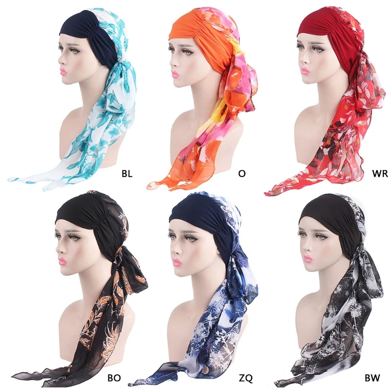

Women Chemo Hat Turban Cancer Headscarf Wrap Long Hair Pretied Bandana Beanie