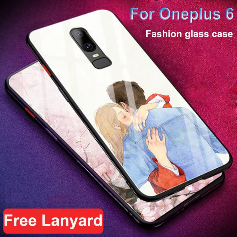 

Tempered Glass hard Case For Oneplus 6 Cases Cartoon lover Cover One plus 6 case Oneplus6 1+6 protective Covers A6000 Fundas