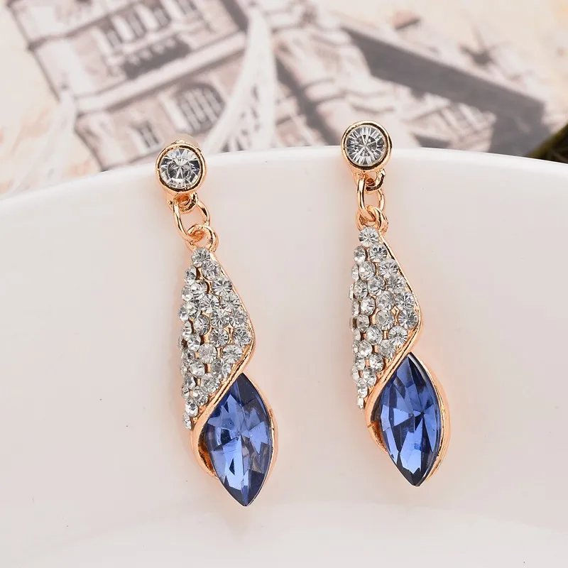 Fashion Brand Alloy Gold Color Statement Austria Blue Crystal Long Fashion Brand Alloy Gold Color Statement Austria Blue Crystal Long Earrings Rhinestone Water Drop Elegant Earring Jewelry In From
