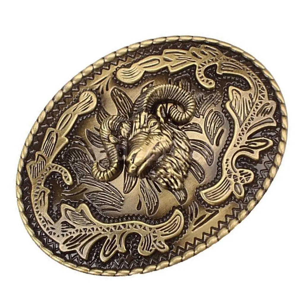 Rodeo Goat Head Belt Metal Belt Buckle Arabesque Floral Western Cowboy Cowgirl 