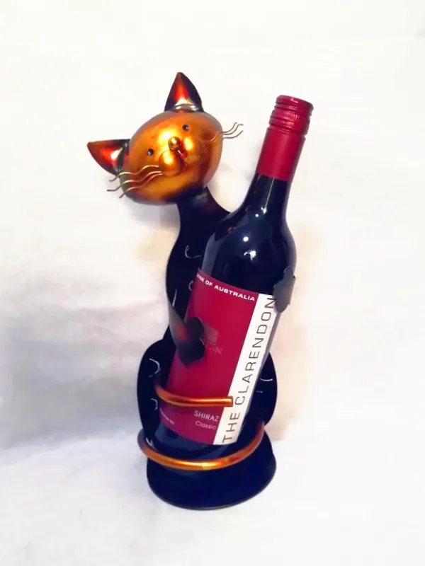 

Factory Supply Metal Art Cat Iron Wine Rack Cat Wine Holder Shelf Stands