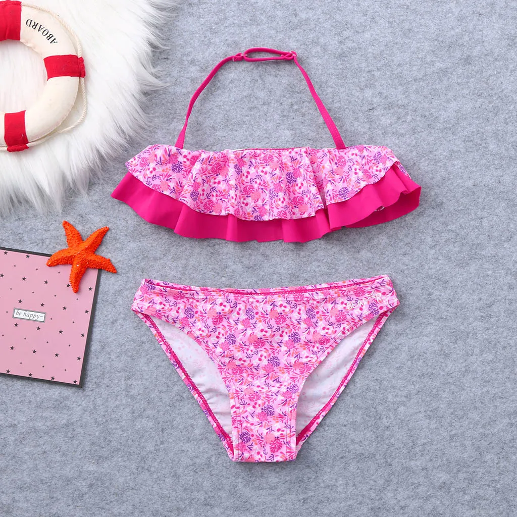 Купальники для девочек, детские купальники для девочек, летние купальные костюмы с оборками и цветочным принтом, купальный костюм A1