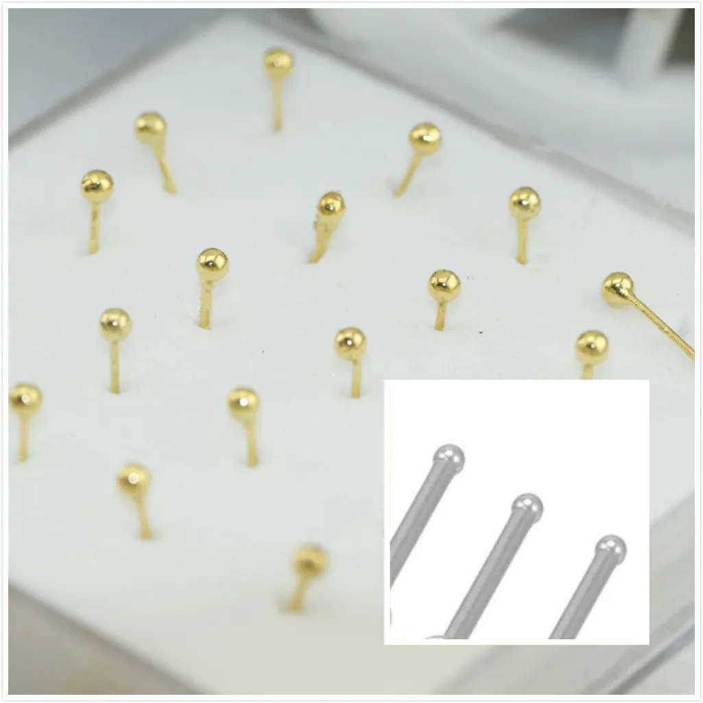 

Box gold Color Fashion Body Jewelry Ball Shape Nose Stud Nose for Women Girl Set Piercing Accessories Bijoux Nose Ring 2mm 3mm