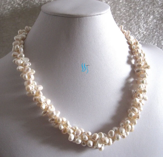 

Miss charm Jew830 5-7mm White Baroque 3Row SQ Freshwater Pearl Necklace NEW