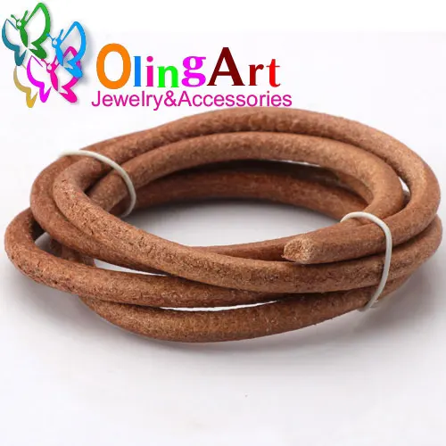 Olingart Dia 1.5/2/3/4/5/6mm Black/Natural/Brown/Glaze Leather Round Cord String Rope For Necklace Bracelet DIY Jewelry Making Natural 023