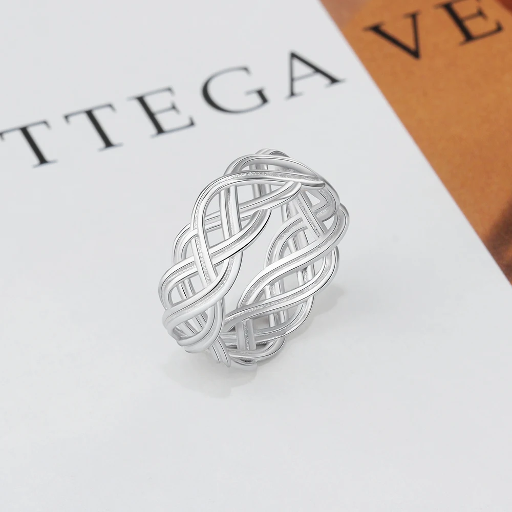 Solid 925 Sterling Silver Rings 7mm Width Lace Weaving Rings For Women Vintage Wedding Rings Silver Jewelry (RI102791)