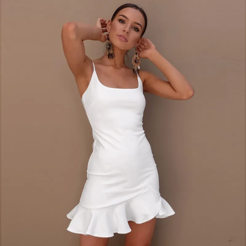 Yellow Strap Women Sexy Bodycon Dress Sleeveless 2018 Backless Summer Dress Mini Plated Solid Elegant Vestidos  19