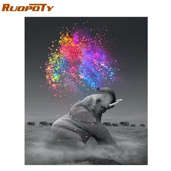 

RUOPOTY Frame DIY Painting By Numbers Elephant Animals Acrylic Coloring By Numbers Paint On Canvas Hand Painted Oil Painting