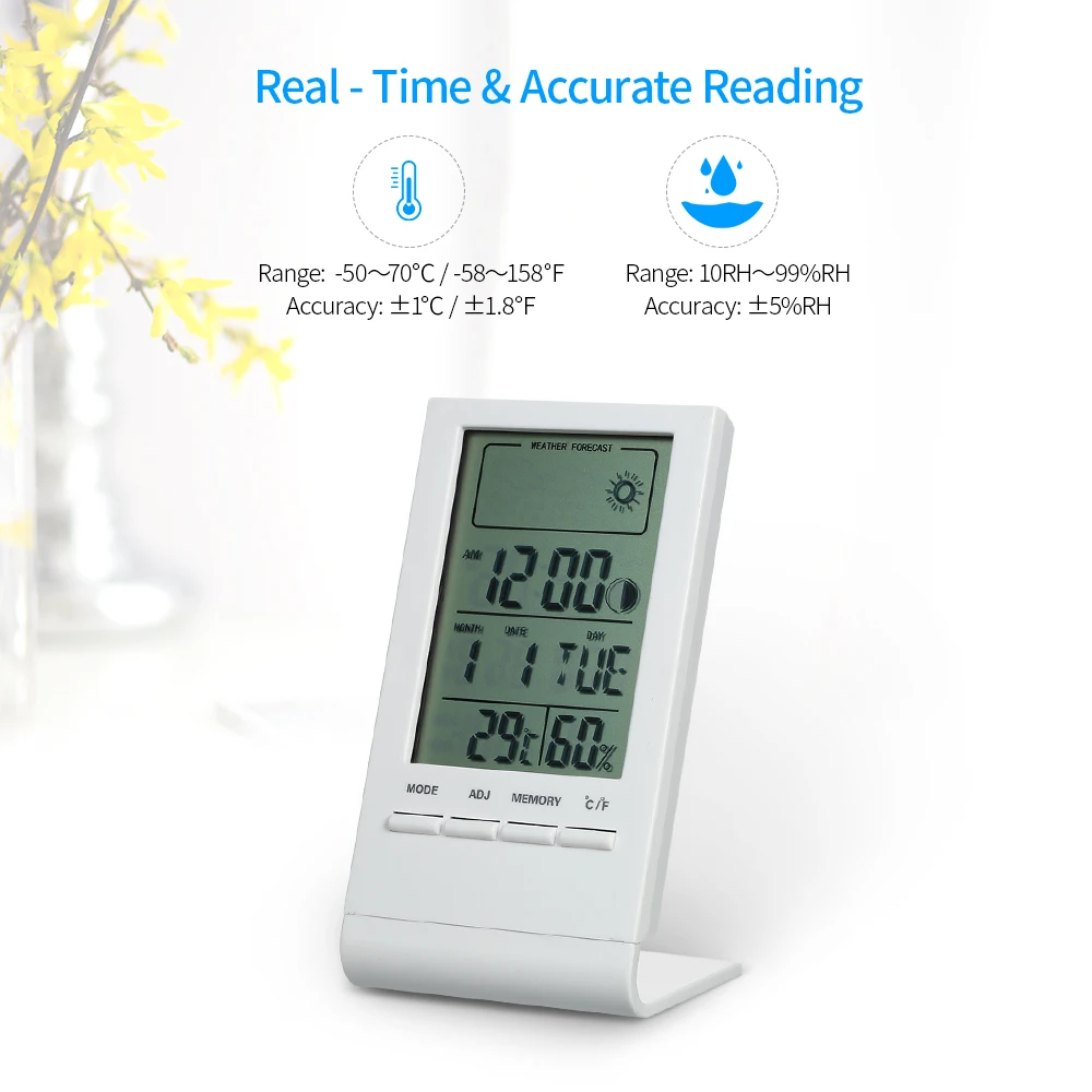 12//24 Hours 4 in 1 Digital Car Voltage Alarm Clock with Indoor//Outdoor Thermometer and LCD Battery Voltage Monitor Detector -122 to 158 Degree F