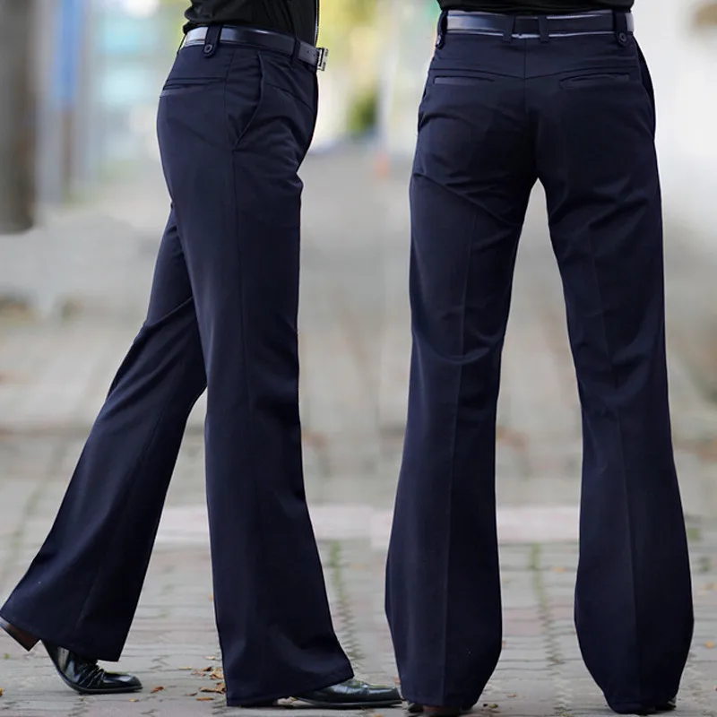 2019 New Men's Flared Trousers Formal Pants Bell Bottom Pant Dance White Suit Pants Size 28 2930 31 32 33 34 36 37