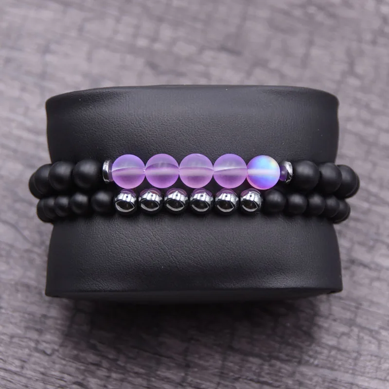 Kang hua 2 pieces/set 6mm 8mm Matte Black natural stone bead bracelets Distance colorful charming jewelry for friend | Украшения и