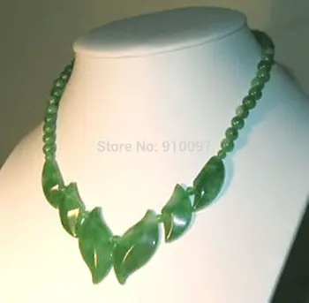 

free shipping HH##18"ASIA IMPERIAL GREEN NATURAL JADE NECKLACE LEAF STYLE