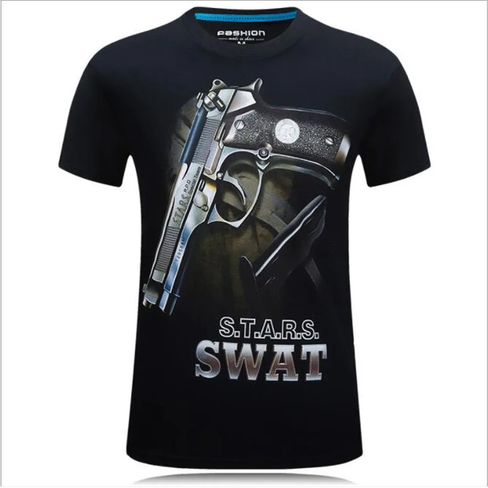 

New Fashion Gun Printed T shirt Brand Clothing Hip Hop 3d Print Men T Shirt Short Sleeve Anime High Quality T-Shirt Men
