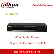 Сетевой видеорегистратор Dahua PoE переключатели PFS3008-8GT-96 8-Порты и разъёмы Gigabit Ethernet-коммутатор питания через Ethernet Поддержка Hi-PoE 60 Вт IEEE802.3af и IEEE803.3at Мощность переключатель