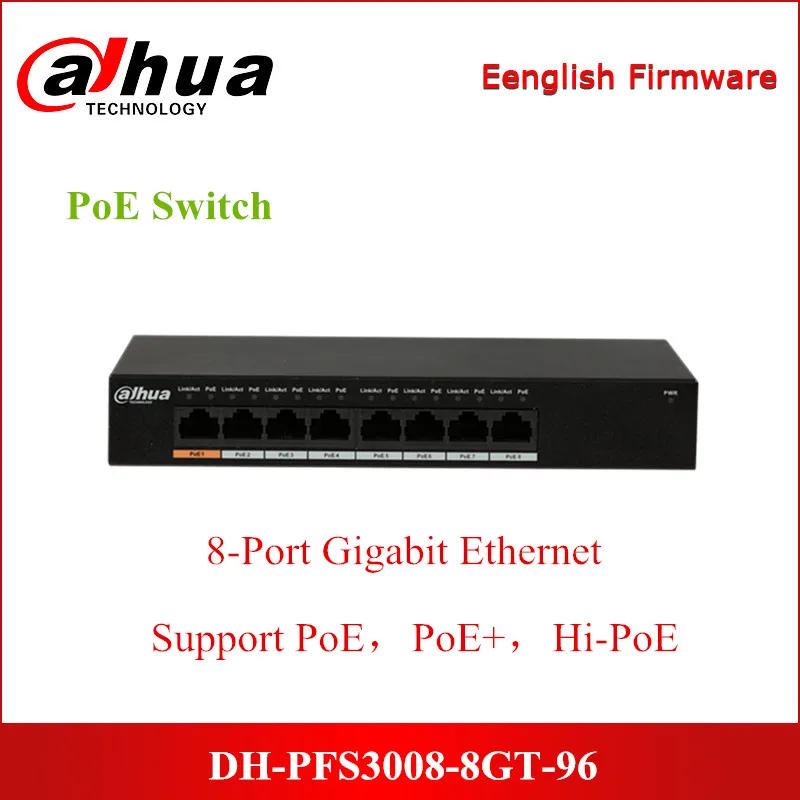 

Dahua PoE Switches PFS3008-8GT-96 8-Port Gigabit Ethernet PoE Switch Support Hi-PoE 60W IEEE802.3af and IEEE803.3at Power Switch