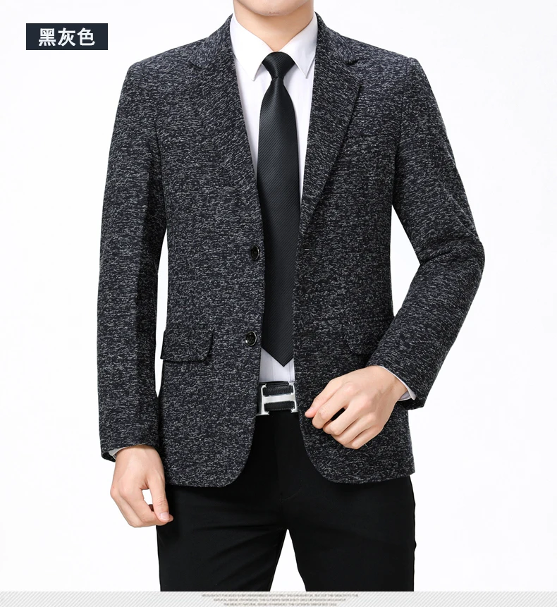 WAEOLSA Elegant Men Blazers Slim Fit Suit Coats Plain Color Costume Black Gray Soild Blazer Hombre Blends Suit Jackets Male