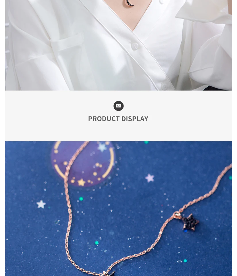 New Minimalist Jewelry Women's Fashion 925 Sterling Silver Moon Star Pendant Chokers Necklace Girl Lady Collier Argent 925 Vrai (4)