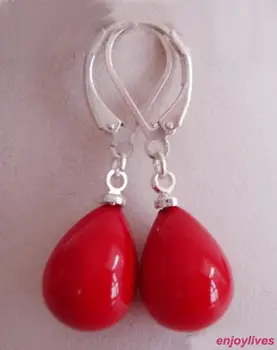 

Free shipping Red Coral Drop 18KWGP Hook Earrings