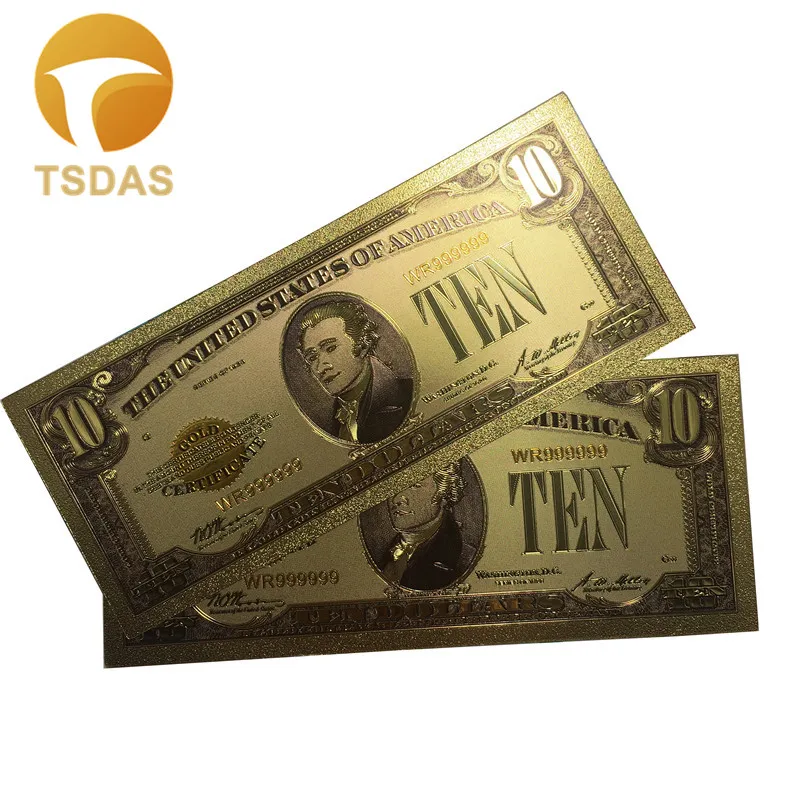 

1928 Edition US Rare 24k Gold Banknote Bills 10 Dollars World Fake Money Colorful Artwork Collections Bank Notes