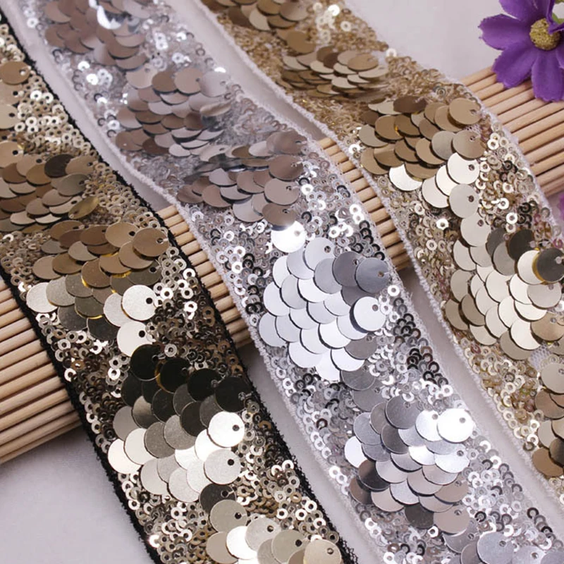 

0.9m Sequin Stretch Lace Trim Mesh Ribbons Fabric DIY Dress Cloth Lace ribbon Wedding Party Decoration