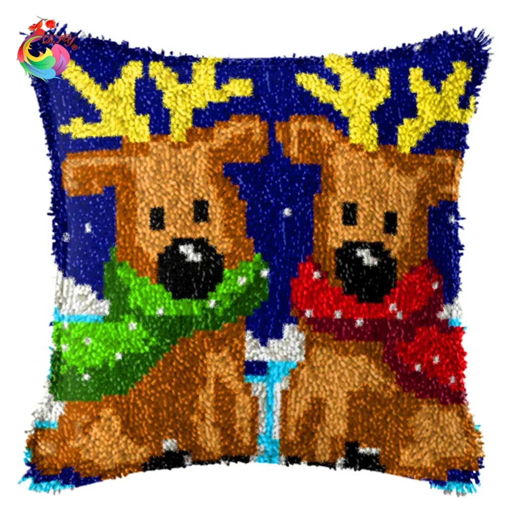 Latch Hook Cushion Kits for Embroidery Pre printed Color Canvas Animal