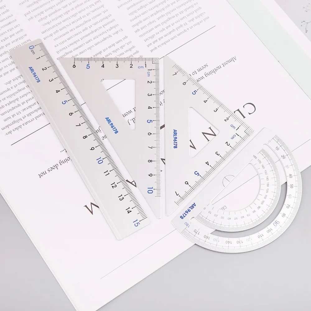 4 шт. школьные принадлежности Набор Площади Треугольники правитель Алюминий сплав транспортир