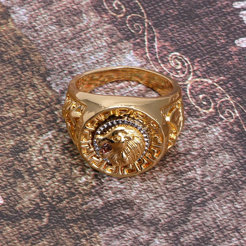 Special Classic Men's Punk Hip Hop Lion Head Golden Ring Luxury Jewelry With CZ Crystals