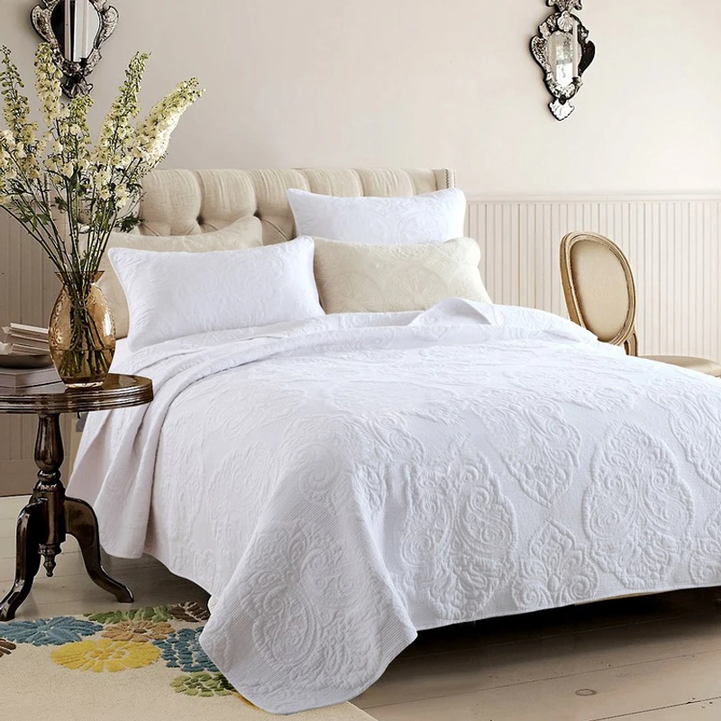 100 cotton comforter luxury 3pcs set bedspread bedclothes white color embroidered quilted bed sheets with - Quilted Bed Frames 100 cotton comforter luxury 3pcs set bedspread bedclothes white color embroidered quilted bed sheets with - Quilted Bed Frames