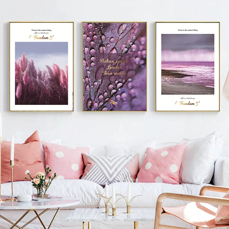 Nordic-Scenery-Canvas-Painting-Seascape-Painting-Violet-Plant-Art-Minimalist-Picture-Art-Print-Living-Room-Bedroom