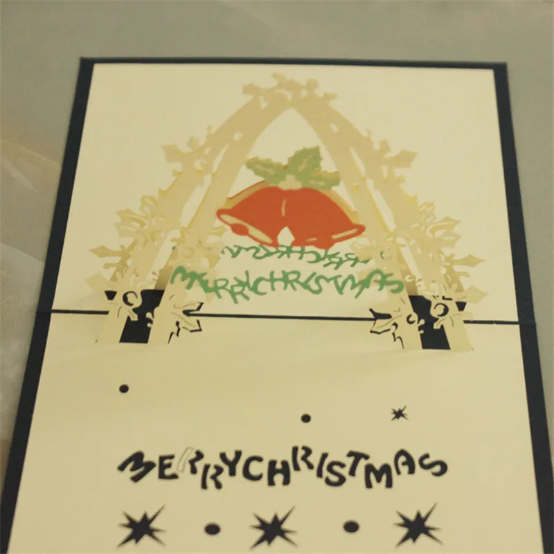 

Best Sellers 3D laser cut pop handmade Vintage post cards Small bell the custom Xmas greeting cards Gifts 13*16cm