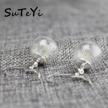 

SUTEYI Fashion Earrings Jewelry Newest Crystal Earrings Dandelion Glass Bottle Earring Plants Specimen Women Earings Bijoux