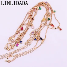 6 шт. Женский Круглый/капля/квадратный геометрический мульти Cz Цирконий Шарм Висячие звенья цепи браслет