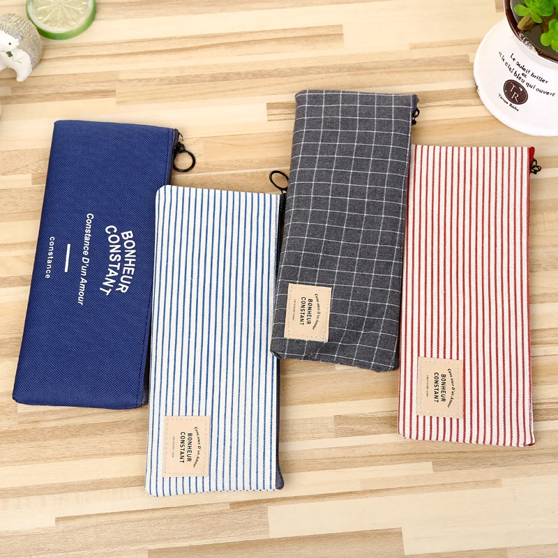 

Simple Stripe pencil case Cute Canvas pen bag stationery pouch escolar office school supplies zakka
