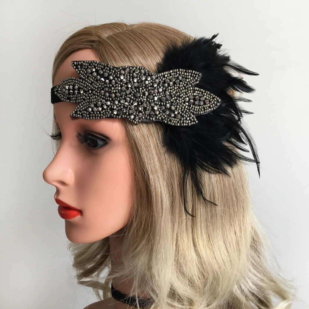 

1920's Flapper Feather Headband Deluxe Vintage Gatsby Beaded Headpieces