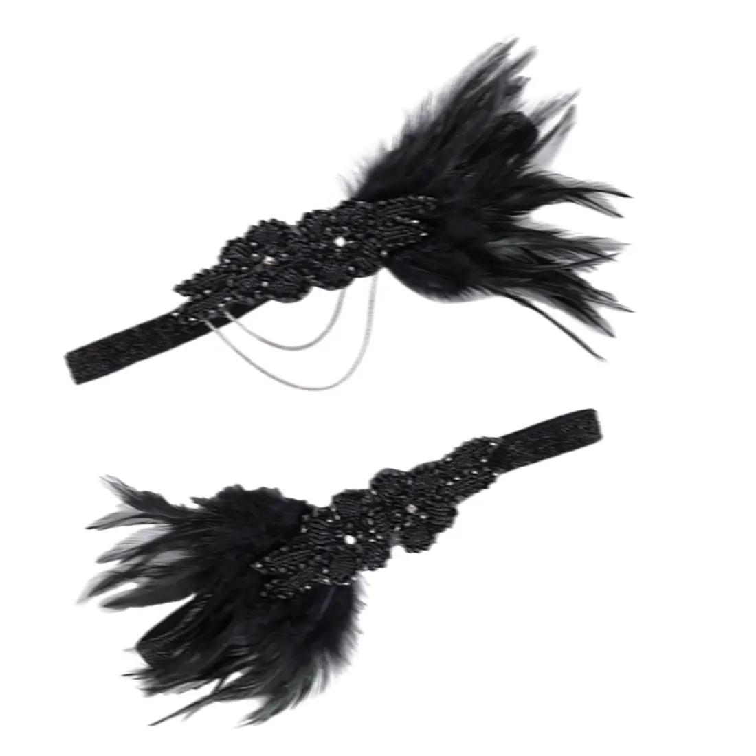 

Black Rhinestone Beaded Hair Accessories Sequin H Headpiece Women Flapper Feather Headband air Band 1920s Vintage Gatsby Party