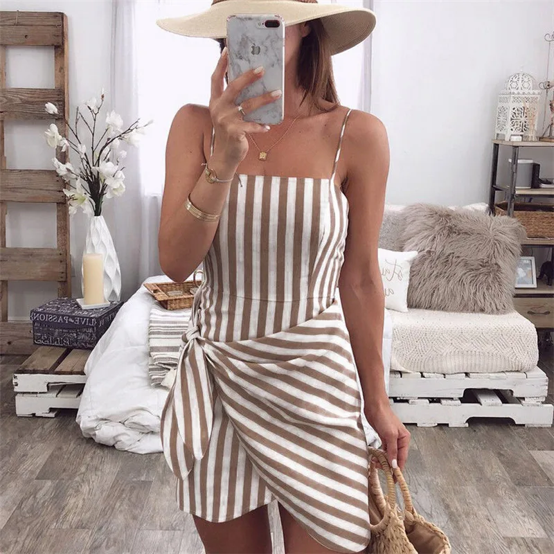 spaghetti strap backless striped sleeveless skater dresses