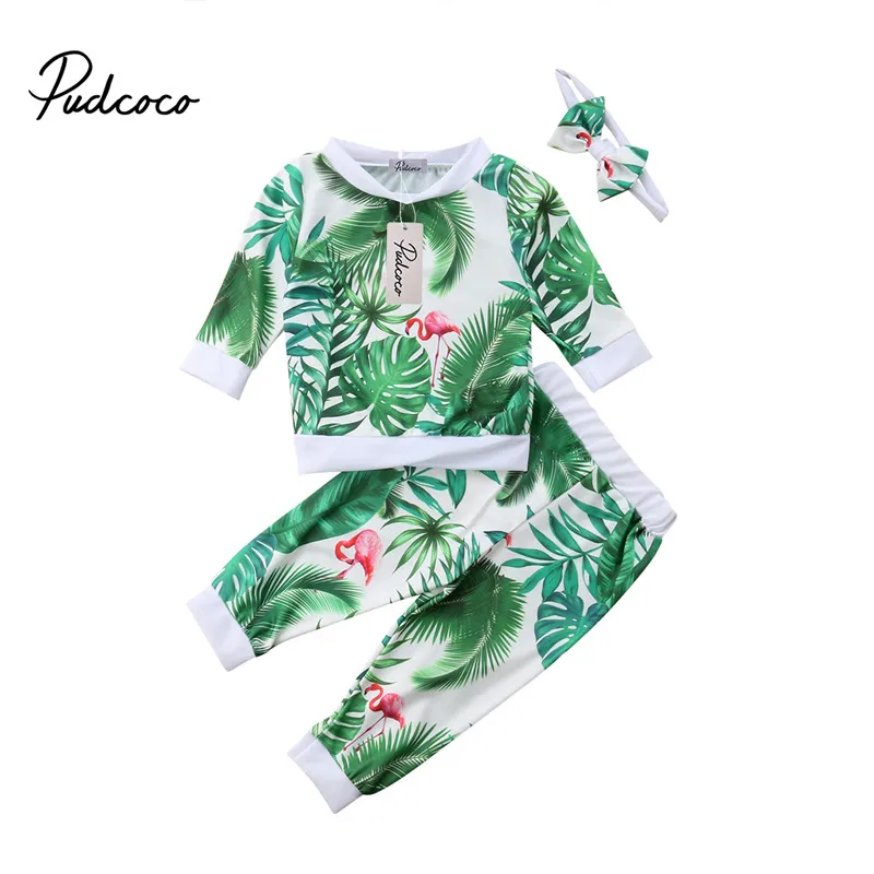 

PUDCOCO Newborn Baby Girl Flower Flamingo Long Sleeve Tops +Pants Leggings +Headband Outfit Pop Casual Clothes 0-24M