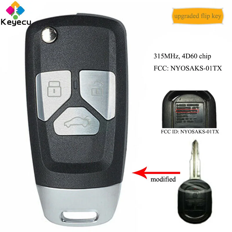 

KEYECU Upgraded Flip Remote Control Car Key With 3 Buttons & 315MHz & 4D60 Chip - FOB for Chevrolet Optra FCC ID: NYOSAKS-01TX
