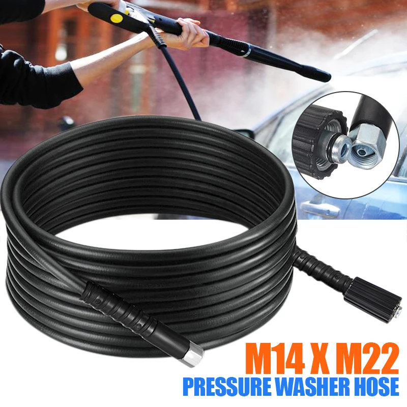 10M High Pressure Washer Hose Cord Pipe CarWash Hose Water Cleaning Extension Jet Wash Lance M14*M22 Thread 14mm