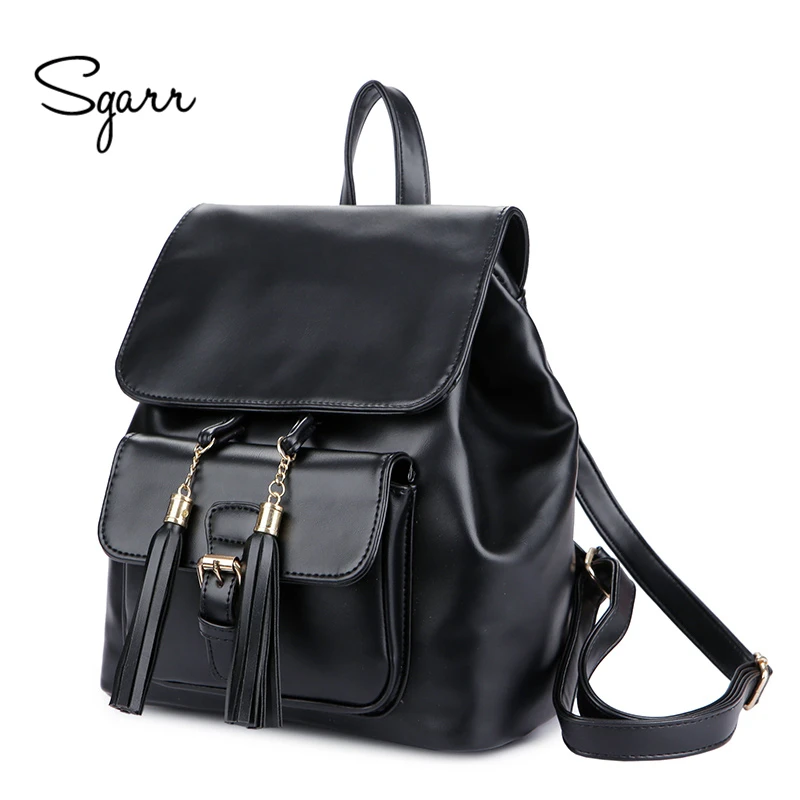 SGARR Fringe Backpack Women PU Leather Drawstring School Bag For Teenager Girls Fashion Lady Travel Bag