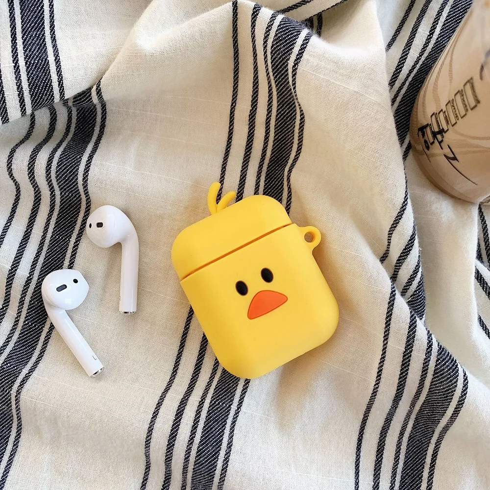 

Cute Cartoon Yellow Duck Wireless Earphone Case For Airpods Bluetooth Headset Case For Apple Airpods Protect Soft Silicone Cover