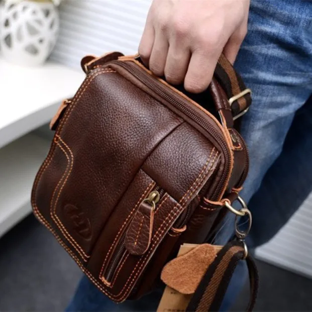 2016 Men Casual Genuine Leather Bag Nice Sewing Men's Messenger/Shoulder Bag Small Men's Travel Handbag HS006