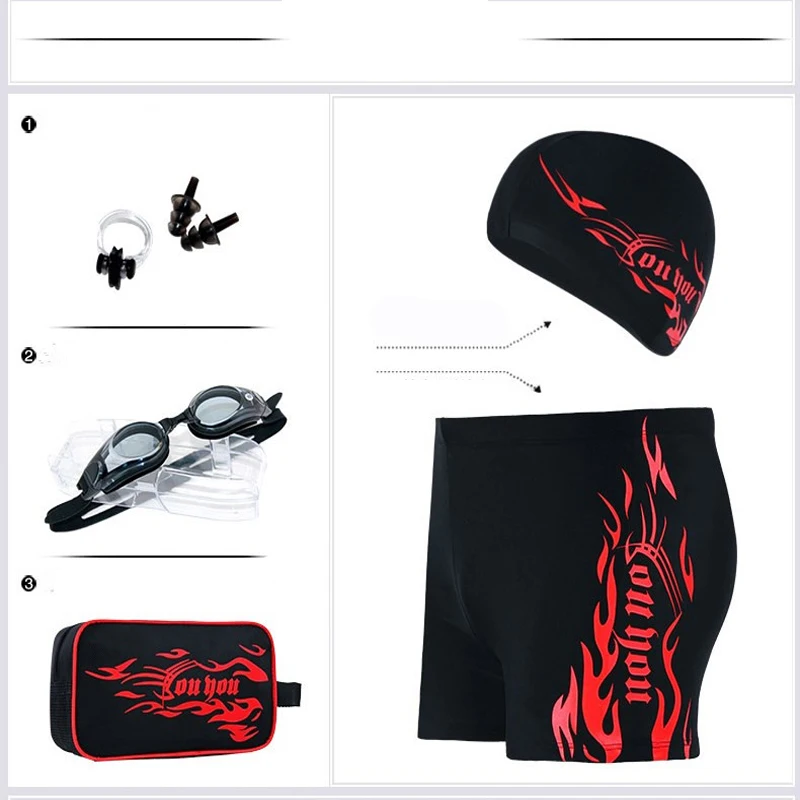 Swimming Trunks Male 5 Pieces Set Plus Size Men Boxer Tide Men's Swimming Trunks Swimsuit Men's Suit Swimming Equipment 2