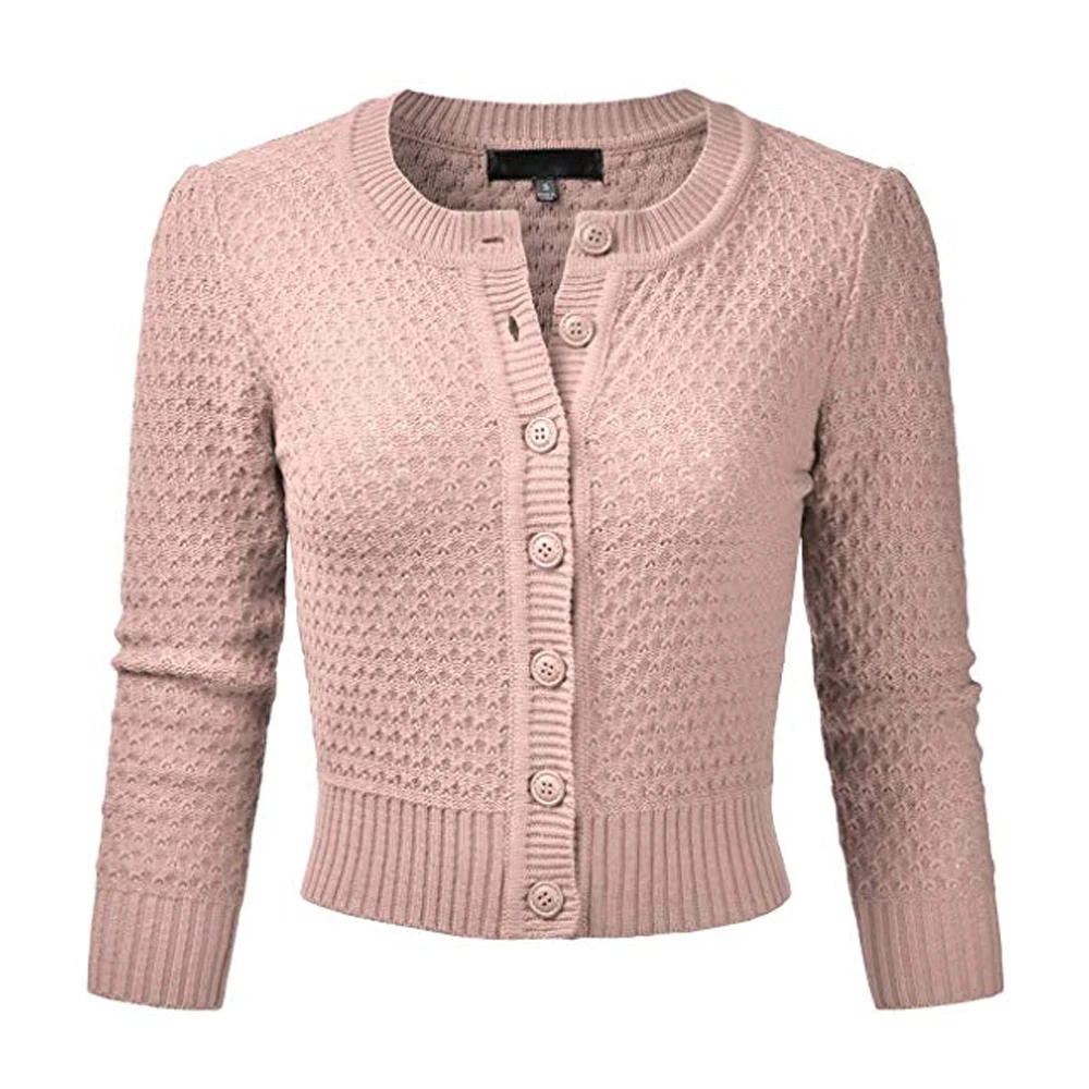 HEFLASHOR/осенние однотонные вязаные свитеры женские повседневные кардиганы с рукавом 3/4, свитера с круглым вырезом Женская верхняя одежда с открытым швом, пальто 3XL - Цвет: A8