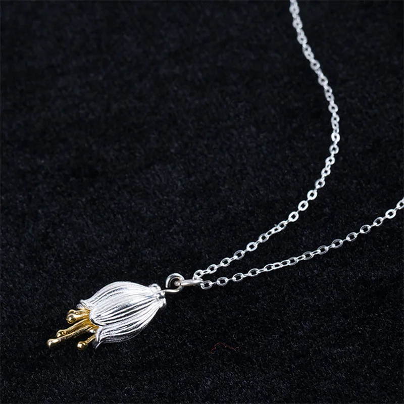

INALIS new S925 sterling silver necklace with fresh bellflower pendant natural handmade creative fine jewelry