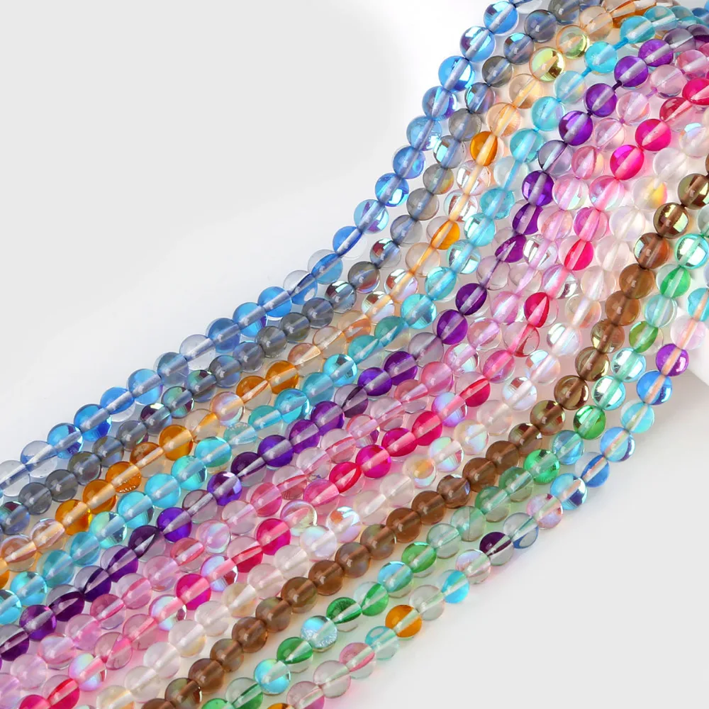 

New Fashion 39CM Hole 1MM Crack Glass Smooth Flash Loose Spacer Beads For DIY Necklace & Bracelet Jewelry Making